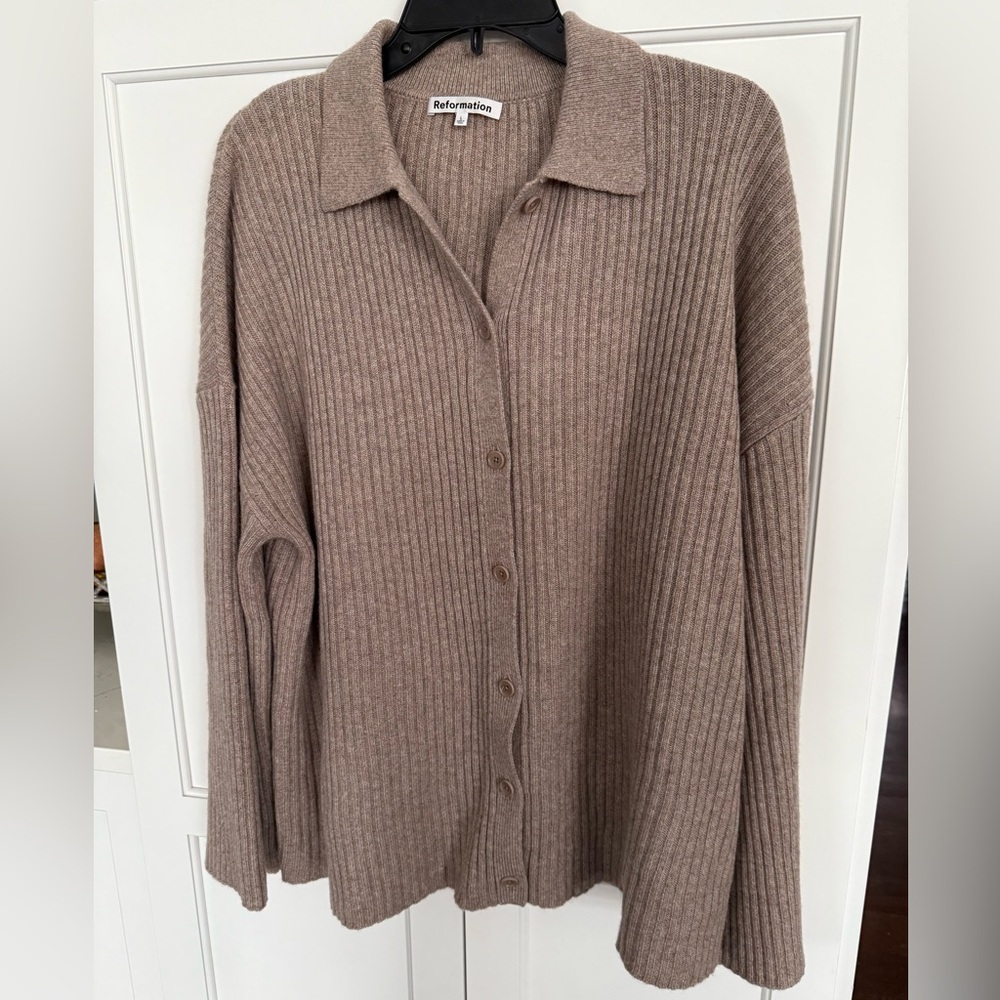 Reformation NEW Fantino Cashmere Collared Cardigan (Oatmeal) - Picture 8 of 14